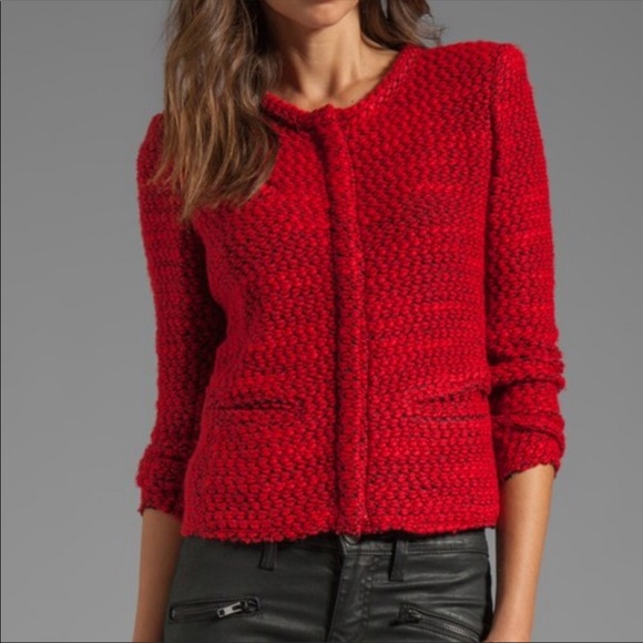 IRO Red Woven Tweed Cropped Sweater Jacket | Size 36 - Picture 2 of 7